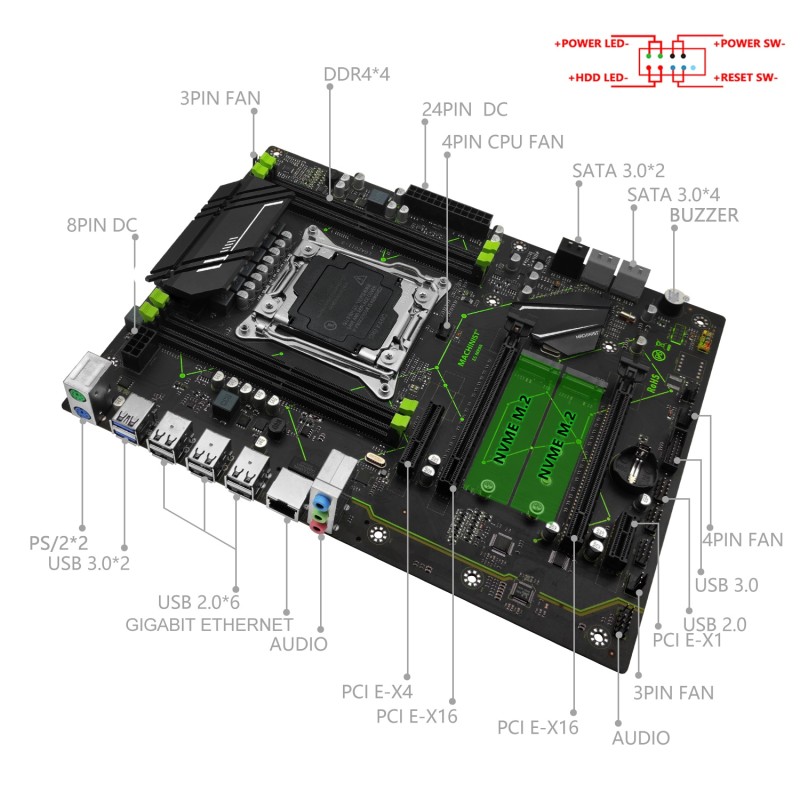 MACHINIST E5 MR9A Motherboard LGA 2011-3 Support Xeon E5 2666 V3 V4 Series CPU Processor DDR4 ECC RAM NVME M.2 SATA 3.0 ATX