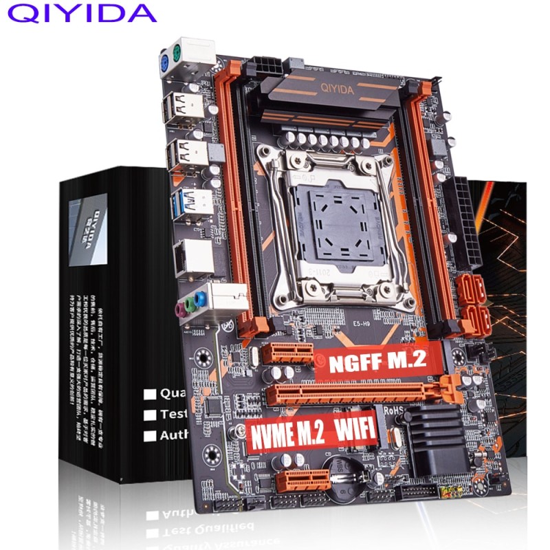 Qiyida E5H9 LGA2011-3 motherboard set  Intel Xeon E5 2620V3 2pcs*8gb=16GB 3200MHz DDR4 4 channels SATA 3.0 nvme M.2