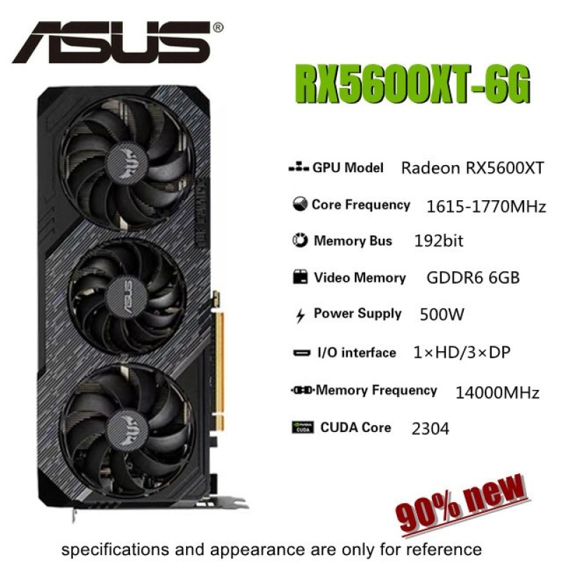 Used ASUS Graphics Cards AMD RX 5600 XT 6GB GDDR6 Mining GPU Video Card 192Bit Computer RX5600XT