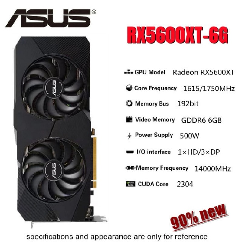 Used ASUS Graphics Cards AMD RX 5600 XT 6GB GDDR6 Mining GPU Video Card 192Bit Computer RX5600XT