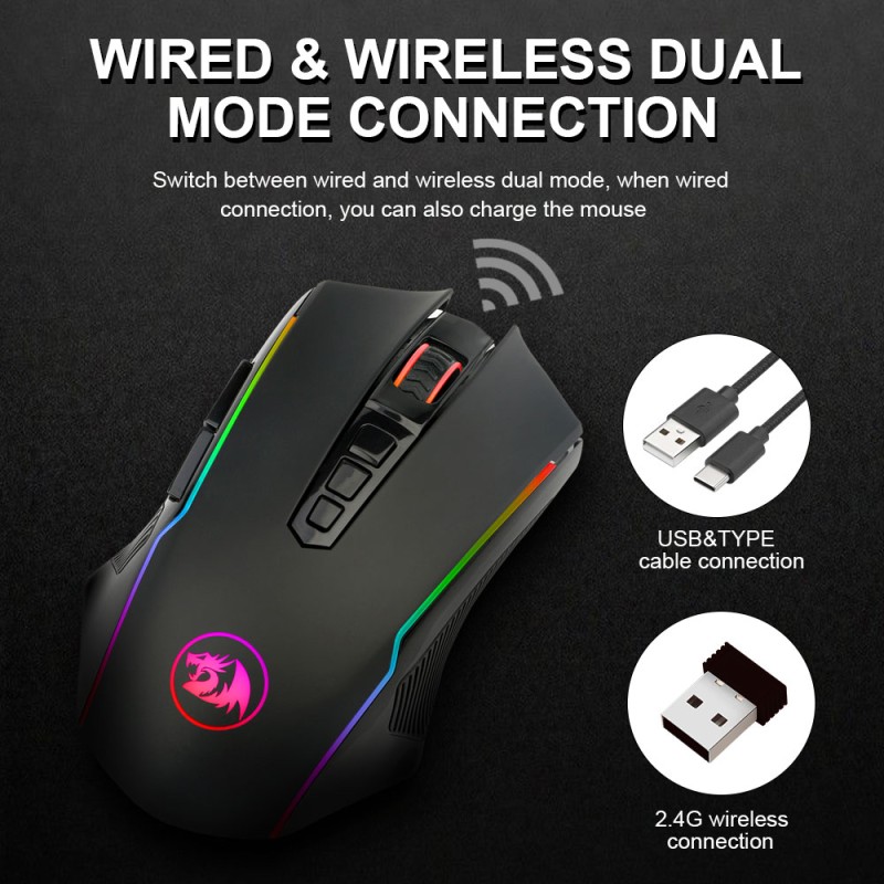 REDRAGON RANGER LITE M910-KS RGB USB 2.4G Wireless Gaming Mouse 8000 DPI 10 buttons Programmable for gamer Mice laptop PC