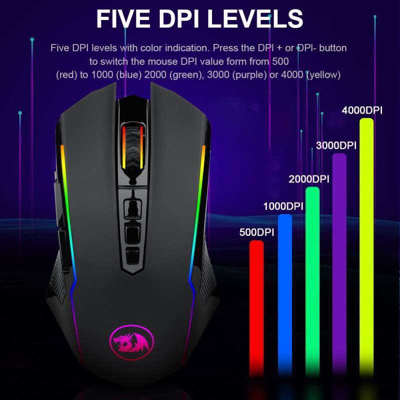 REDRAGON RANGER LITE M910-KS RGB USB 2.4G Wireless Gaming Mouse 8000 DPI 10 buttons Programmable for gamer Mice laptop PC