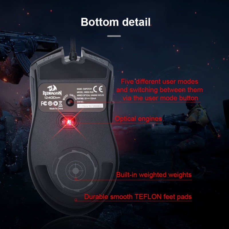 REDRAGON Emperor M909 RGB USB Wired Gaming Mouse 12400 DPI 8 buttons mice Programmable ergonomic For Computer PC Gamer Laptop
