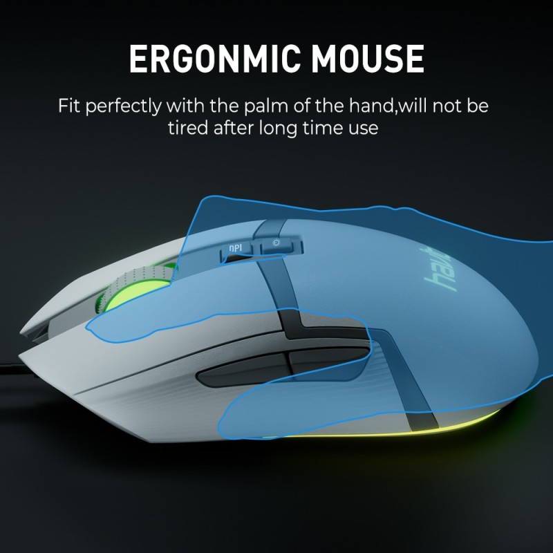 HAVIT MS885 RGB USB Wired PC Gaming Mouse 6400 DPI 6 Button Mice with 7 Color Backlight Programmable Ergonomic for Laptop Gamer