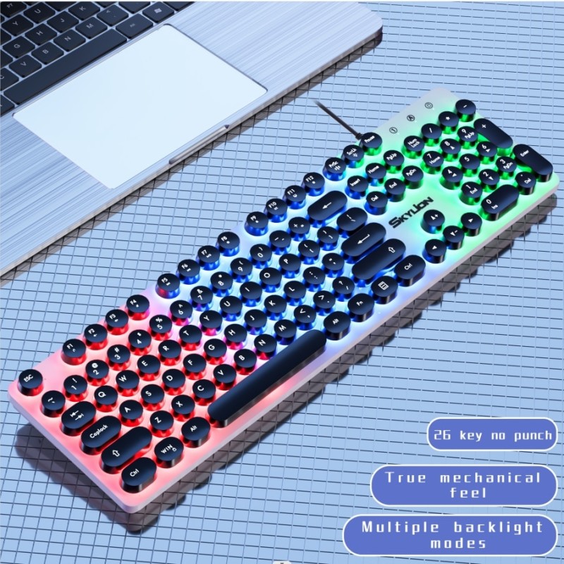 H300 Punk round Keycap Game Office Dazzle Colour Lights Keyboard