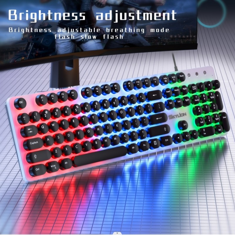 H300 Punk round Keycap Game Office Dazzle Colour Lights Keyboard