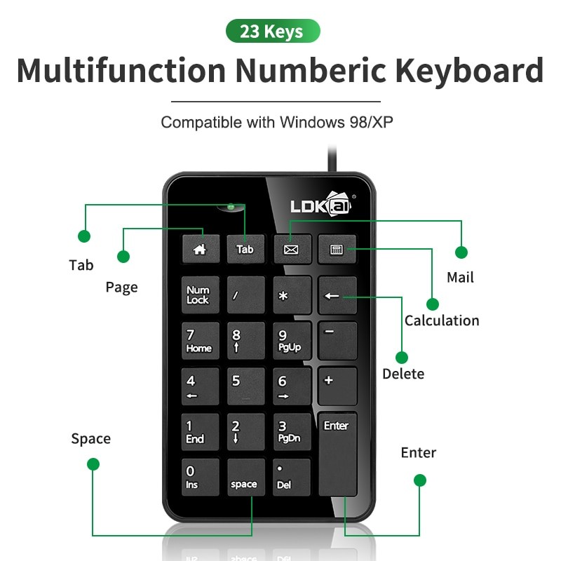 XKB-01Universal numeric keypad USB Wire Mini number Keyboard keycap for Laptop Desktop PC Computer Numpad 23 Keys Keyboard
