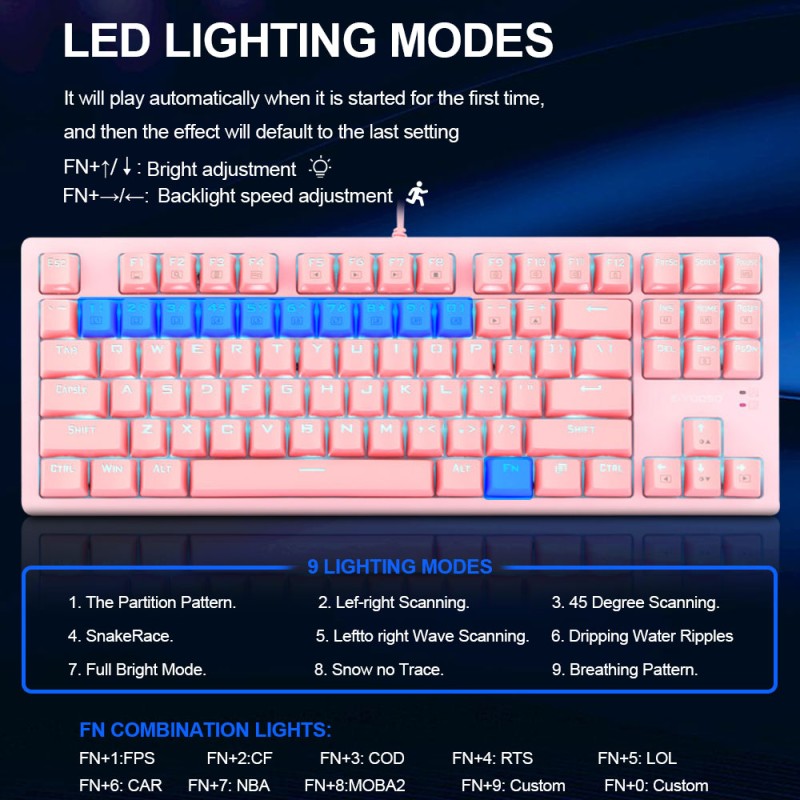 E-YOOSO K620 USB Mechanical Gaming Keyboard Blue Switch 87 Key Backlit Gamer for Computer laptop PC