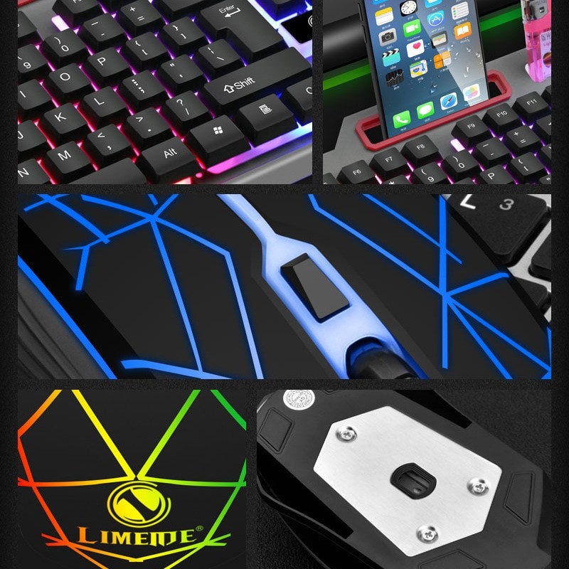 T19 Metal Luminous Computer Keyboard and Mouse Set USB Wired Game Colorful Backlight Mechanical Feel Keyboard and Mouse