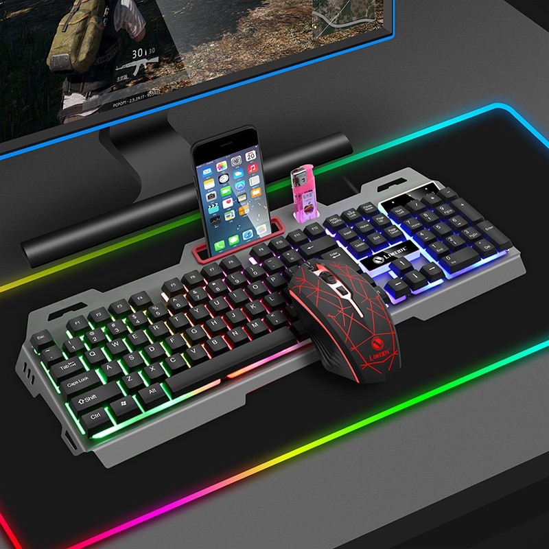 T19 Metal Luminous Computer Keyboard and Mouse Set USB Wired Game Colorful Backlight Mechanical Feel Keyboard and Mouse