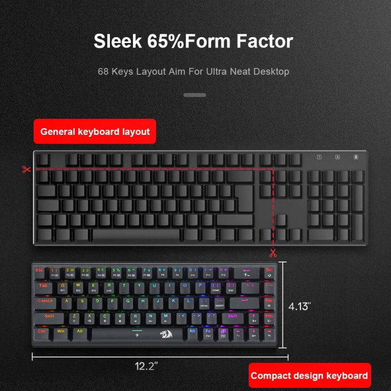 REDRAGON RYZE Pro K633 RGB USB Support Bluetooth wireless USB 2.4G Mechanical Gaming Keyboard Red Switch 68 Keys for Computer PC