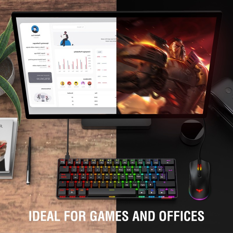 Havit Mechanical Gamer Keyboard Wired Red Switch 62 Keys Anti-Ghosting for Gaming Keyboard and Work Spanish Version Black