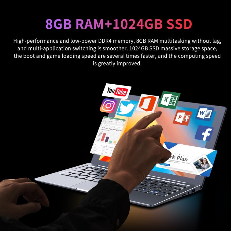 MINI Netbook Windows 10 Slim Laptop 10th generation Intel N4120 8GB RAM 1TB SSD Portable Notebook WIFI Bluetooth Home Office PC