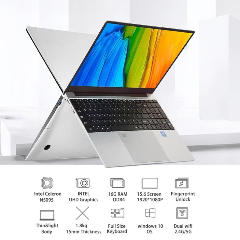 15.6 Inch 16GB DDR4 RAM Student Laptop Intel Quad Core 1TB/512G/256G ROM Cheap Business Netbook for Online Classroom Gaming