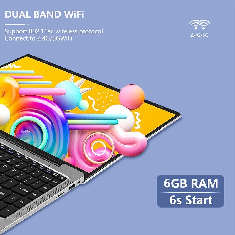 J4105 6G DDR4 RAM 14.1 Inch Intel Quad Core Laptop ROM 128G 256G 512G SSD Cheap Student Laptop Computer Dual Band WiFi  BT4.0
