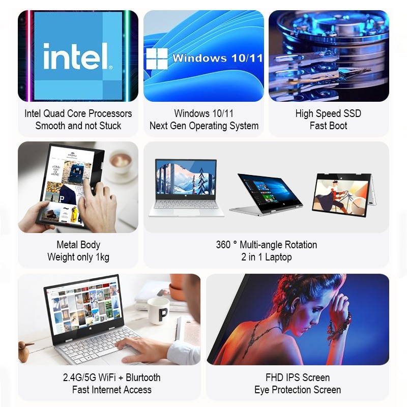 Intel 11.6'' Mini Laptop 360Ã‚Â° Rotating Windows 10 N4100 Touch Screen 8G RAM 1TB SSD Type-C YOGA Notebook PC 2 In 1 Slim Tablet