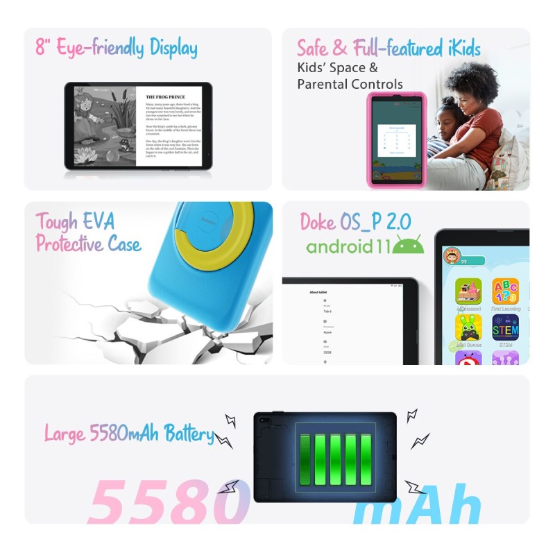 8 Inch Kids Tablet Blackview Tab 6 Kids 3GB 32GB Android 11 Qude Core Processor With Kids 5580mAh WIFI 4G Android Tablet PC