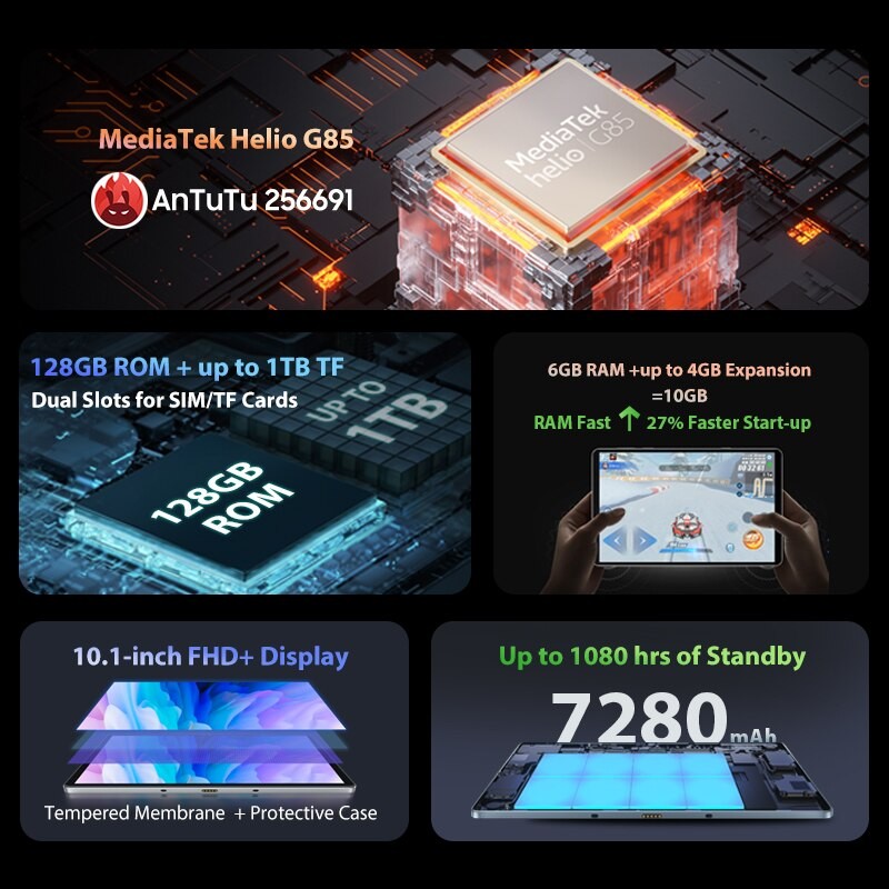Android 12 Pad Blackview Tab 13  6GB 128G Tablet MTK Helio G85 Octa Core GPS 7280mAh 10.1 FHD Display 13MP Camera Hot Sales PC