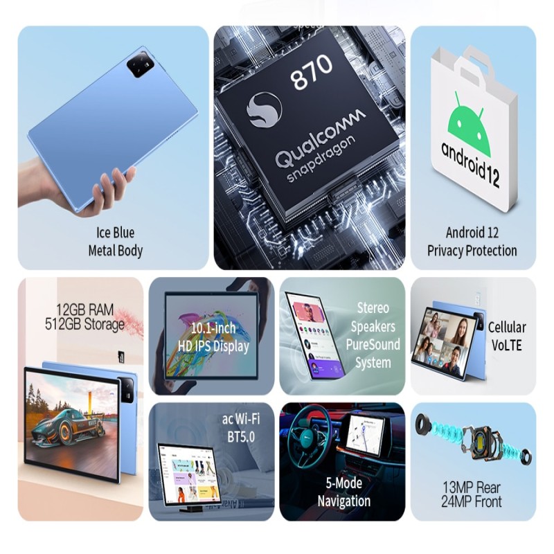Global Version Android 12 Pad 13 Pro Tablet 12GB RAM 512GB ROM Snapdragon 870 10000mAh 10 Inch Tablet 5G WIFI 120Hz Tablet Pc