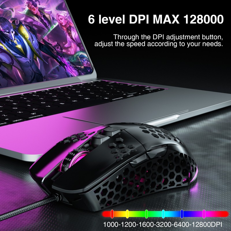 RGB Gaming Wired Mouse 12800DPI Marco Progrommable Egronomic Backlit Game Mice for Laptop