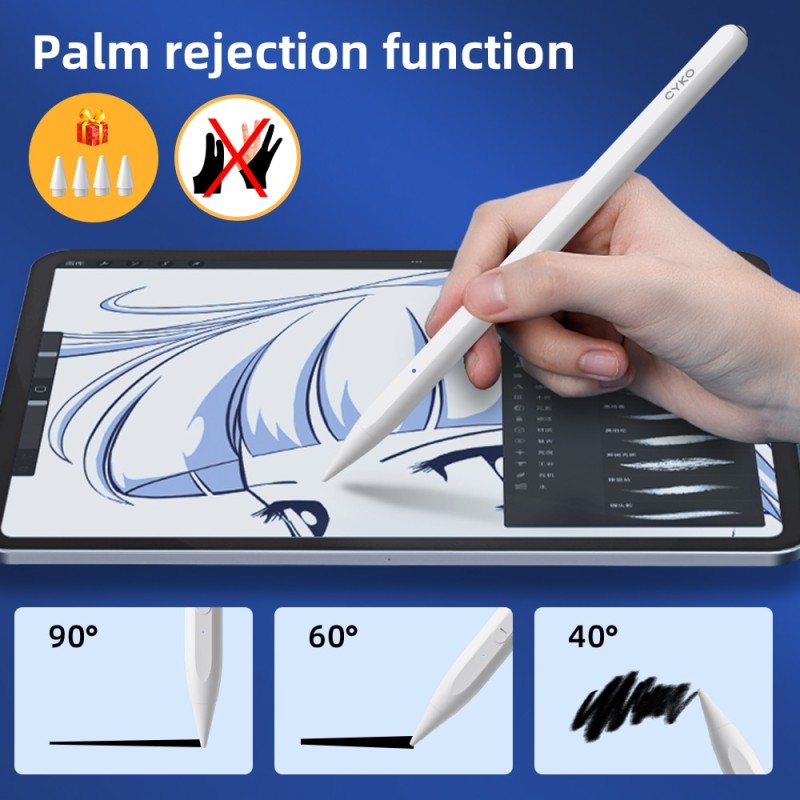 CYKO For iPad Pencil with Palm Rejection,Stylus Pen for Apple Pencil 2 1 iPad Pen Pro 11 12.9 2021 2018 Mini 6 Air 4 7th 8thÃ¬â€¢Â Ã­â€Å’Ã­Å½Å“Ã¬Å Â¬