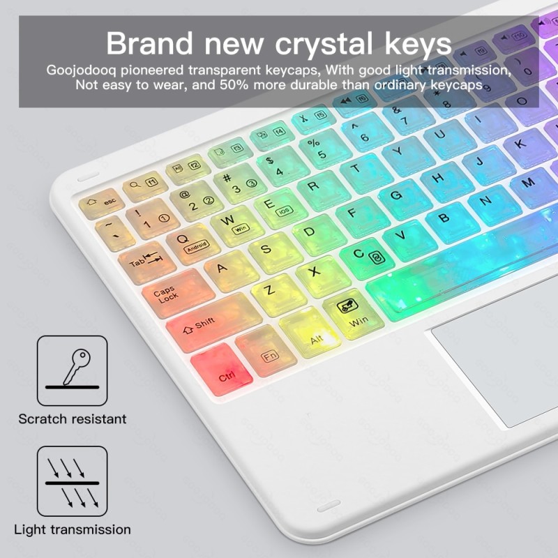 RGB Rainbow Backlit Wireless Bluetooth Keyboard with Touchpad and Mouse, Mini Wireless Keyboard for iPad  IOS Android Windows