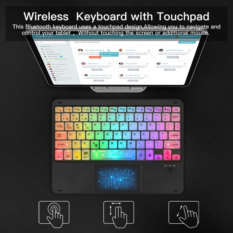 RGB Rainbow Backlit Wireless Bluetooth Keyboard with Touchpad and Mouse, Mini Wireless Keyboard for iPad  IOS Android Windows