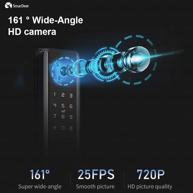 SmarDeer Smart Lock with Camera for Tuya lock wifi Biometric Fingerprint Lock Keyless Entry via Fingerprint/Password/Card/App