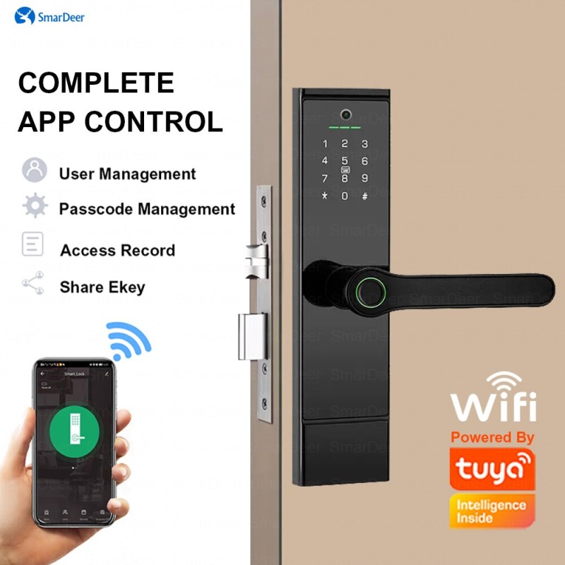 SmarDeer Smart Lock with Camera for Tuya lock wifi Biometric Fingerprint Lock Keyless Entry via Fingerprint/Password/Card/App