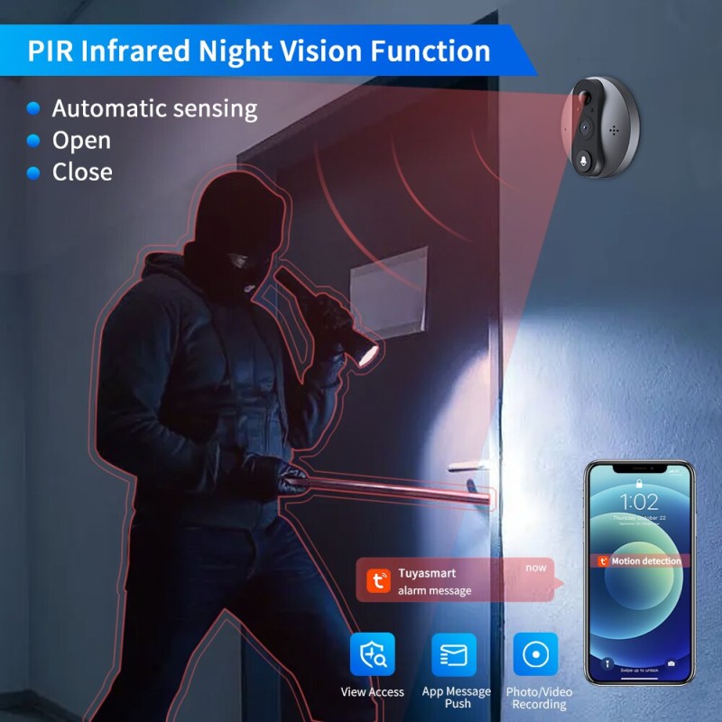 Hollarm 4.3 inch LCD Peephole Doorbell 1080P 2MP Pixel Door Viewer Night PIR Motion Camera TUYA Smart Two Way Audio Camera