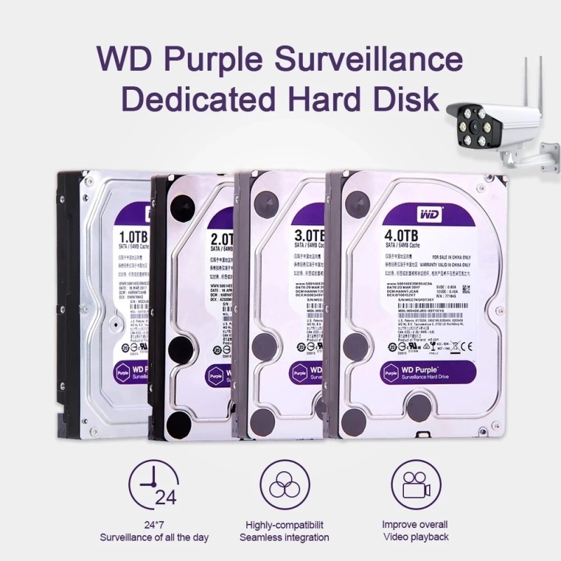Western Digital WD Purple 3TB 4TB 6TB Surveillance HDD 64M Cache SATA III 6.0Gb/s 3.5" Internal Hard Drive 1TB -12TB HD Harddisk