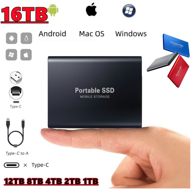 1TB Portable High Speed Mobile Solid State Drive 500GB SSD Mobile Hard Drives External Storage Decives for Laptop/mac/phone 2023
