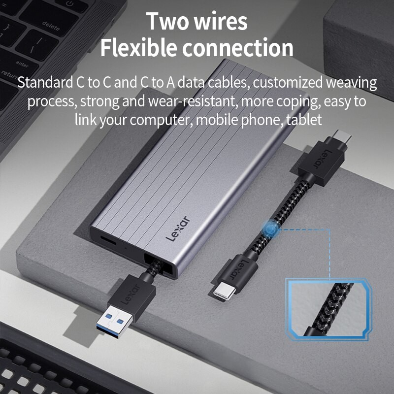 Lexar E10 Hard Drive Case Dual Protocol M2 NVMe/SATA SSD Case 10Gbps SSD Box To USB3.2 Enclosure USB-C To USB-A for M.2 2280 SSD