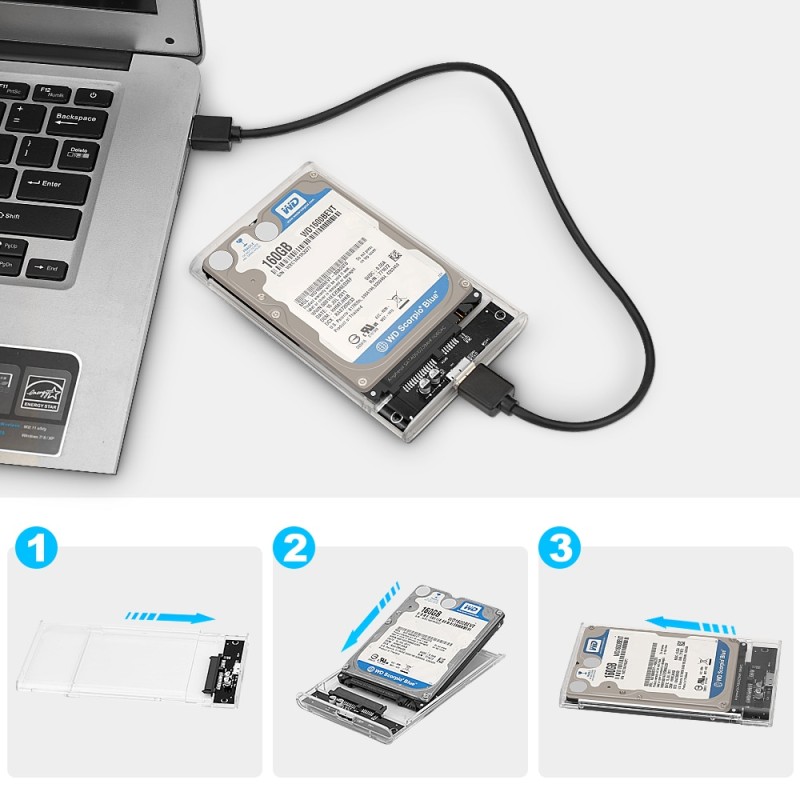 Transparent Tool Free 2.5 Inch USB 3.0 5Gbps to SATA III External Hard Drive HDD Enclosure SSD Case Support UASP