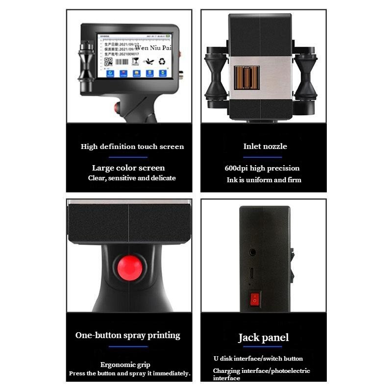 Smart Handheld Inkjet Printer Small Automatic Coding Machine Assembly Line Label Packaging Bag Qr Code Barcode Logo Printer