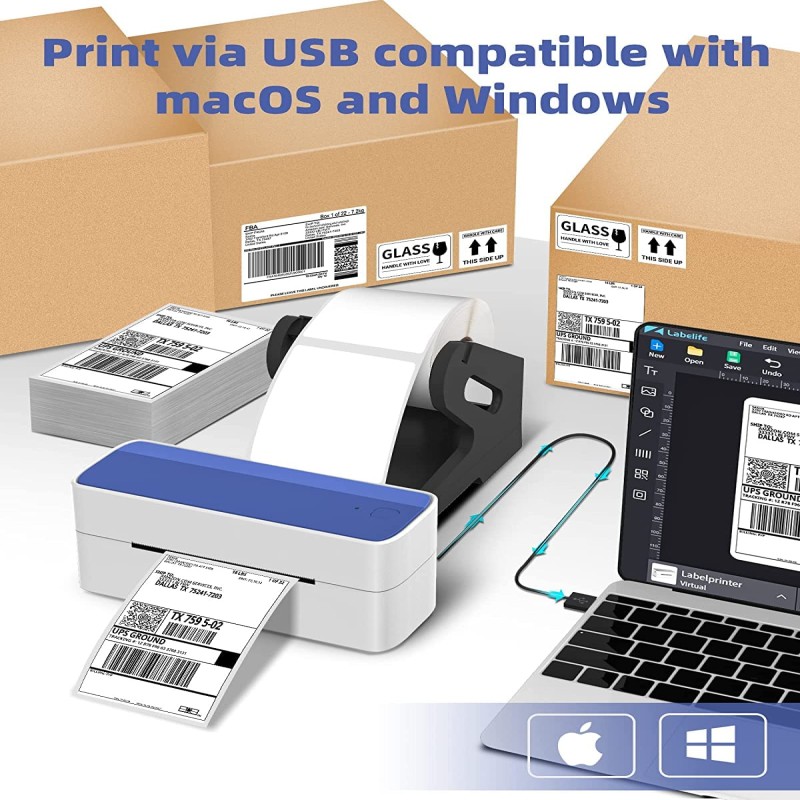 Phomemo Wireless Thermal Label Printer Bluetooth Shipping Label Printer Small Postage Sticker Printer for Barcode Address Home