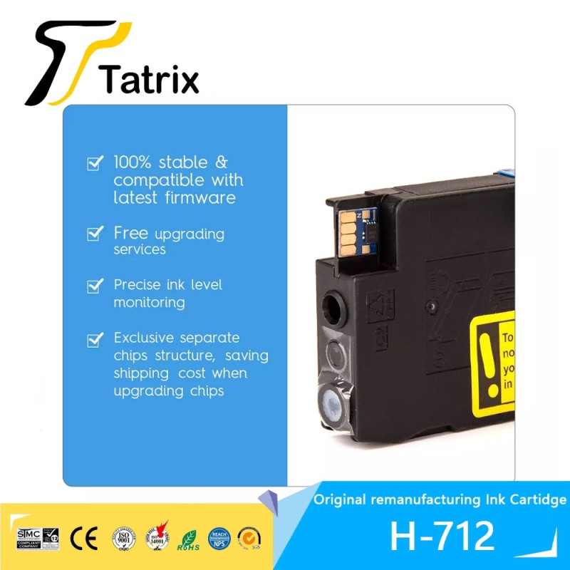 Tatrix HP 712 3ED68A HP712 Color Inkjet Ink Cartridge for HP712 for HP Designjet T650 T250 T210 T230 Printer. 37D71A