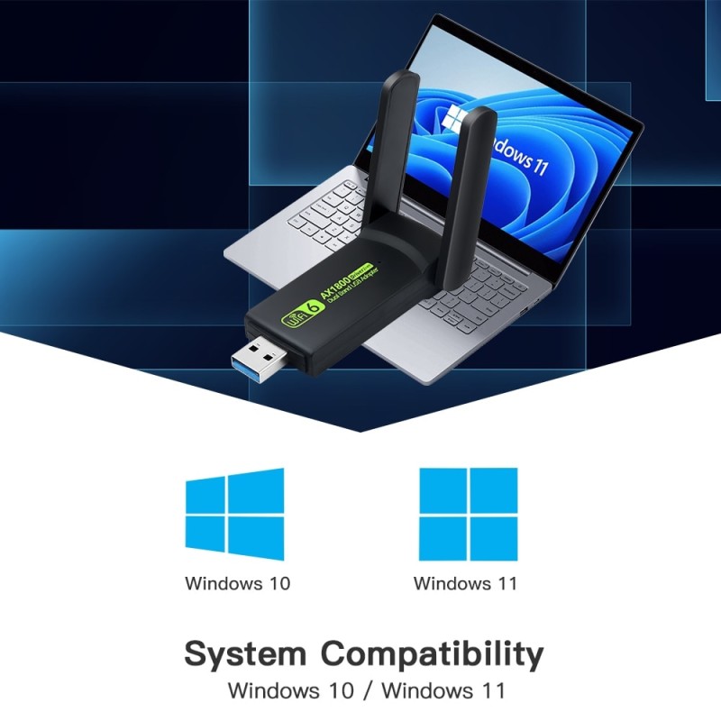 1800Mbps WiFi 6 USB 3.0 Adapter 802.11AX Dual Band 2.4G/5GHz Wireless Wi-Fi Dongle Network Card RTL8832AU Support Win 10/11 PC