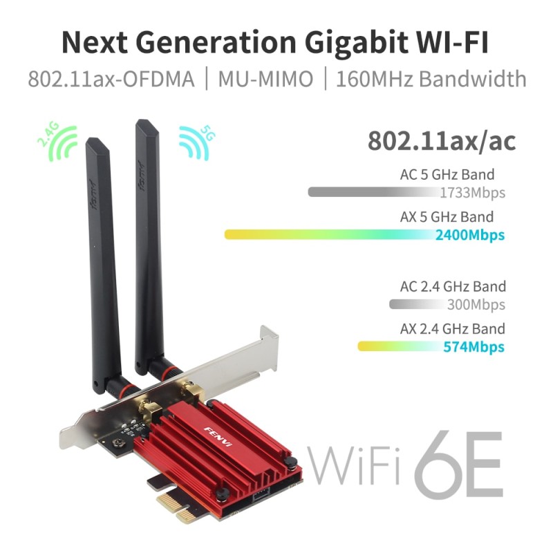 Wi-Fi 6E AX210 5374Mbps Tri-band 2.4G/5G/6Ghz Wireless PCI-E Adapter Compatible Bluetooth 5.2 Network WiFi Card For PC Win 10/11