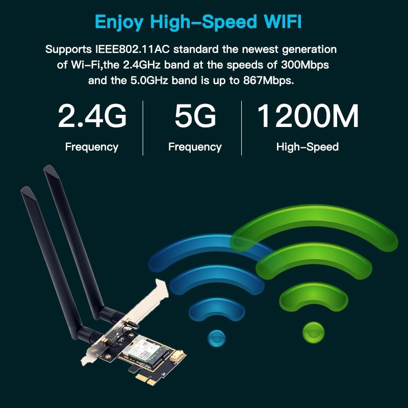 1200Mbps Bluetooth 4.2 PCi Express Wifi Adapter 2.4G/ 5G Dual Band Intel 7265 Wireless PCI-E Card For Desktop PC