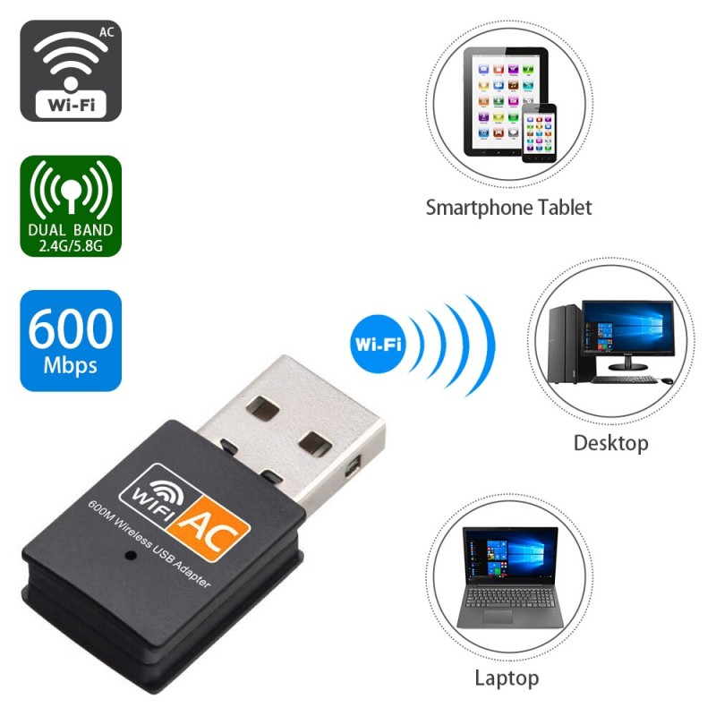 DBIT 600Mbps Dual Band USB Wireless Adapter, 2.4GHz+5GHz Wireless Network Card, Wifi Dongle, PC Network Card, usb Adapter