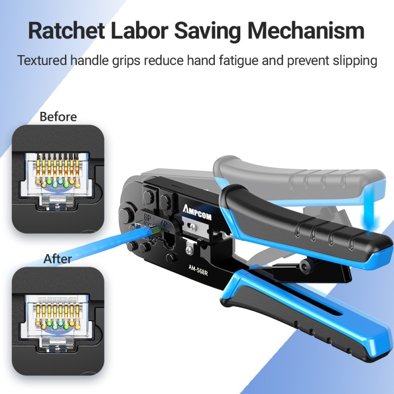 AMPCOM rj45 crimper RJ11 RJ45 Crimping Tool Ethernet Network LAN Cable Crimper Cutter Stripper Plier for 6P 8P RJ-11/RJ-12 RJ-45