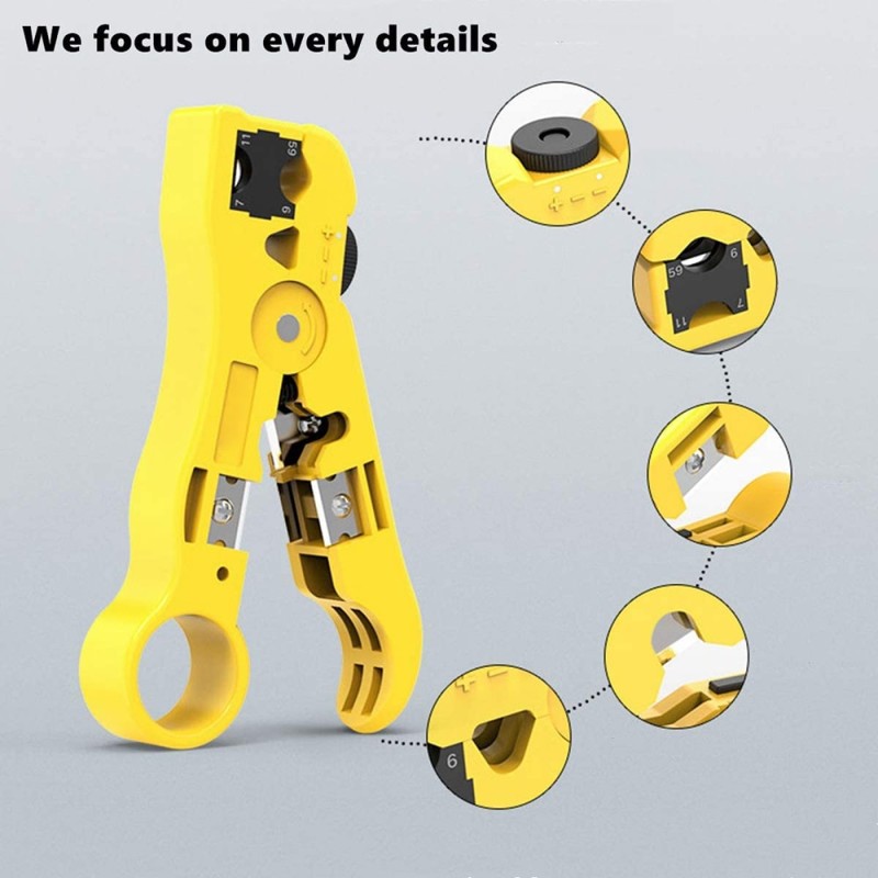 Hoolnx Adjustable Stripping/Cutting Tool Wire Stripper Cutter for Tel Ethernet Cable, Round/Flat Cables, Cat6 Cat7 RJ45 RJ11