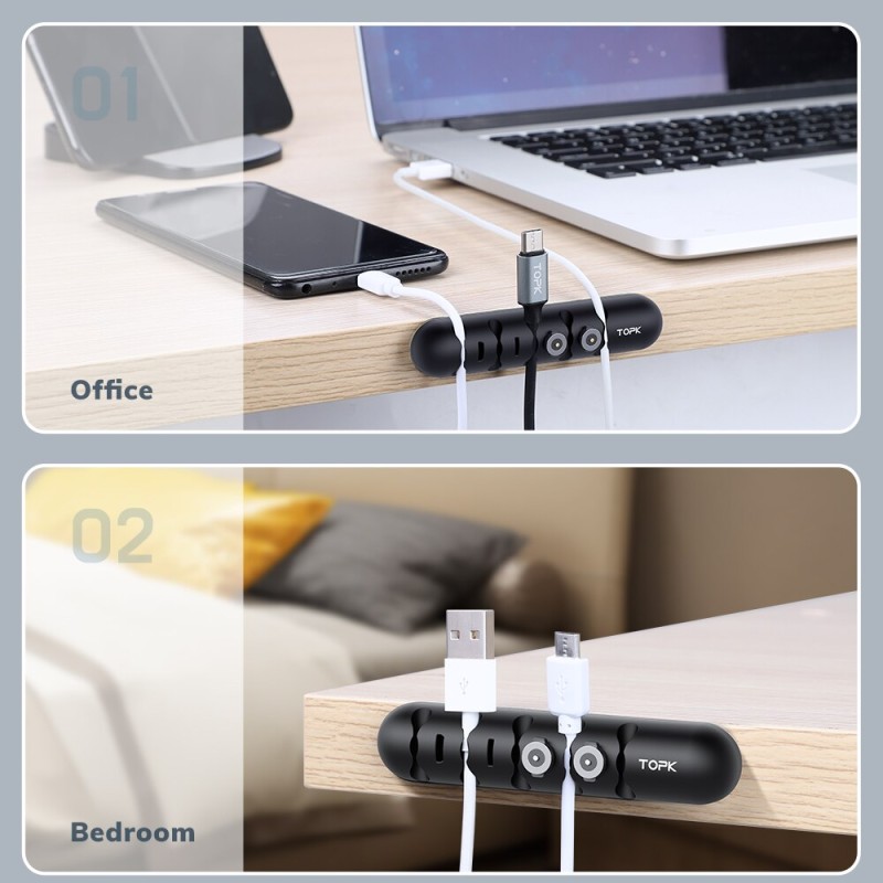 TOPK Cable Organizer Protector Cable Management Holder Winder Desk Silicone Cable Clips for Earphones Mouse Wire Headphone