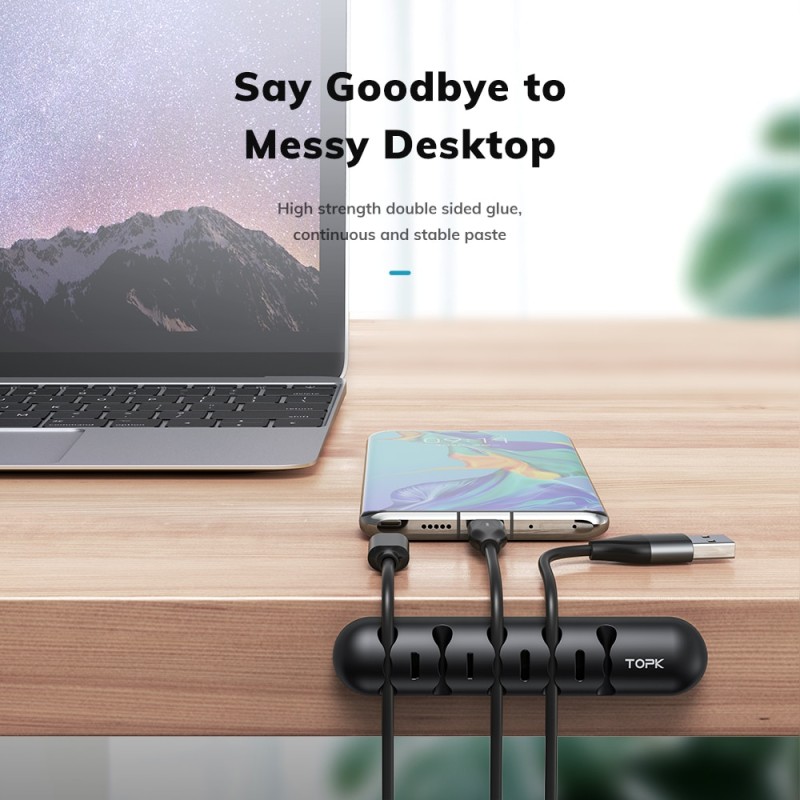 TOPK Cable Organizer Protector Cable Management Holder Winder Desk Silicone Cable Clips for Earphones Mouse Wire Headphone