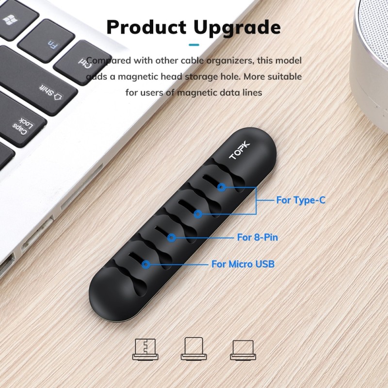 TOPK Cable Organizer Protector Cable Management Holder Winder Desk Silicone Cable Clips for Earphones Mouse Wire Headphone