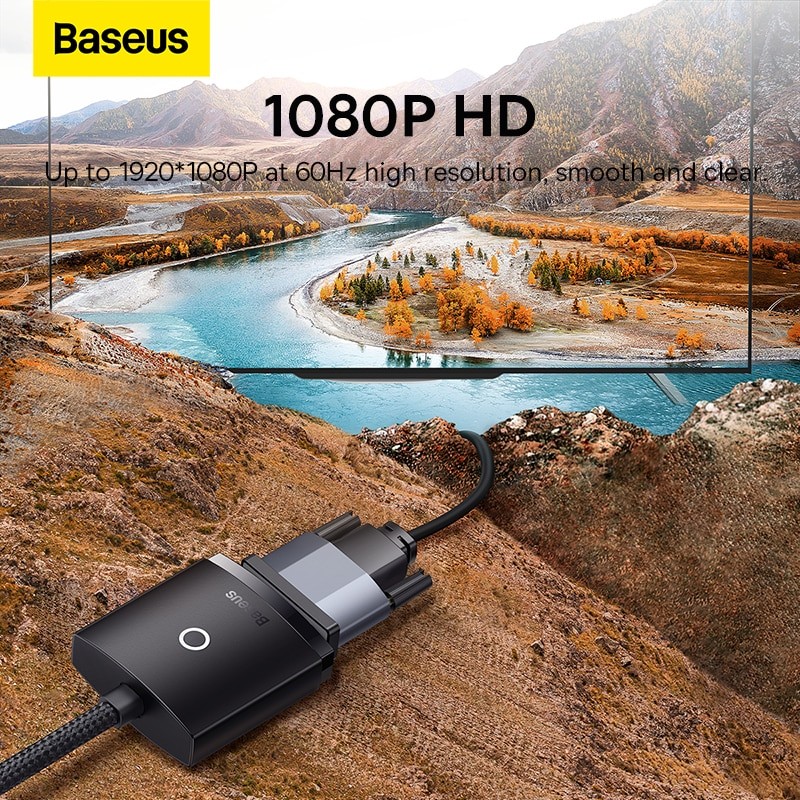 Baseus 1080P HDMI-Compatible to VGA Adapter HD Digital Male To Female Cable Converter for Xbox PS5 PS4 TV Box Laptop Projector