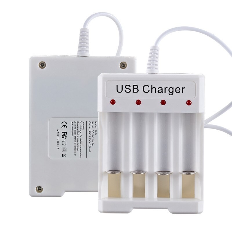 4 Slots Ports Smart USB 5V 2A 1.2V AA AAA Battery Charger Fast Charging LED Light Independent Protection Rechargeable