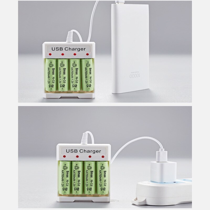 4 Slots Ports Smart USB 5V 2A 1.2V AA AAA Battery Charger Fast Charging LED Light Independent Protection Rechargeable