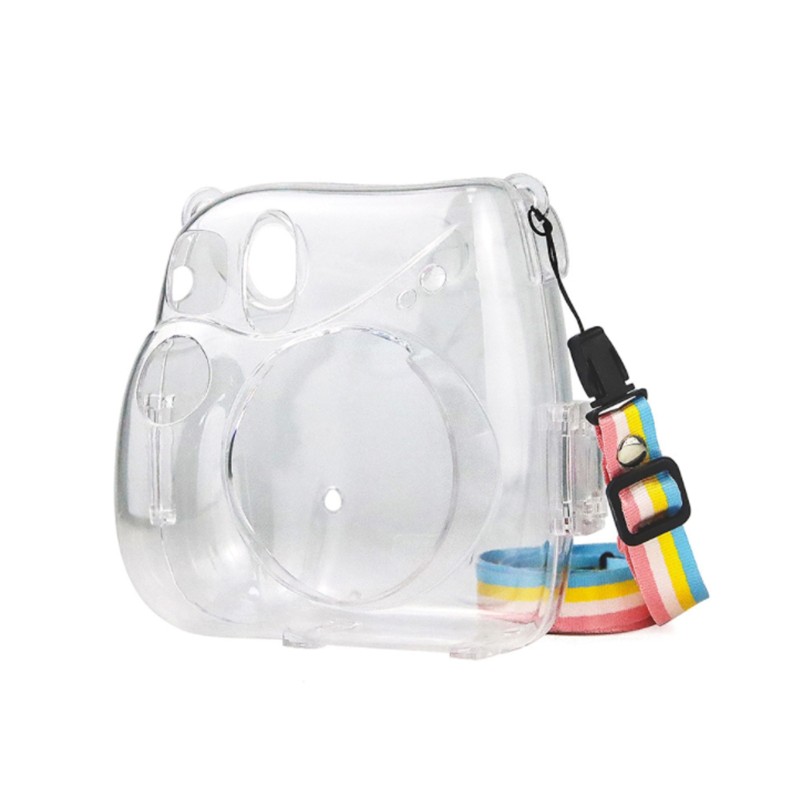 Protective Clear Case for Fujifilm Instax Mini 7 + Plus Instant Film Camera Crystal Hard PVC Cover with Removable Shoulder Strap